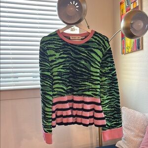 Kenzo Green and Pink Zebra Stripe Sweater